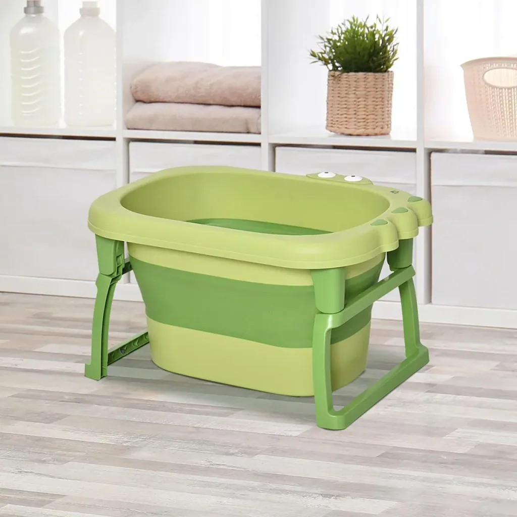 faltbare Babywanne Babybadewanne 2 in 1 Design mit rutschfesten Fußpolster Stützstangen Hocker faltbare Babywanne Badewa