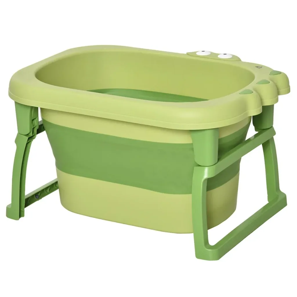 faltbare Babywanne Babybadewanne 2 in 1 Design mit rutschfesten Fußpolster Stützstangen Hocker faltbare Babywanne Badewa