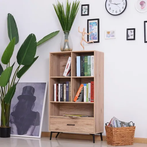 Bücherregal Wandregal Standregal 5 Fächer Eichenholz