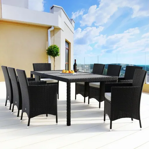Gartenset Riga Polyrotan 17-teilig stapelbar schwarz