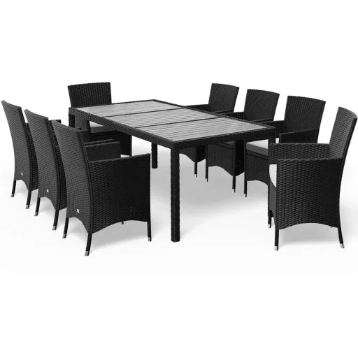 Gartenset Riga Polyrotan 17-teilig stapelbar schwarz