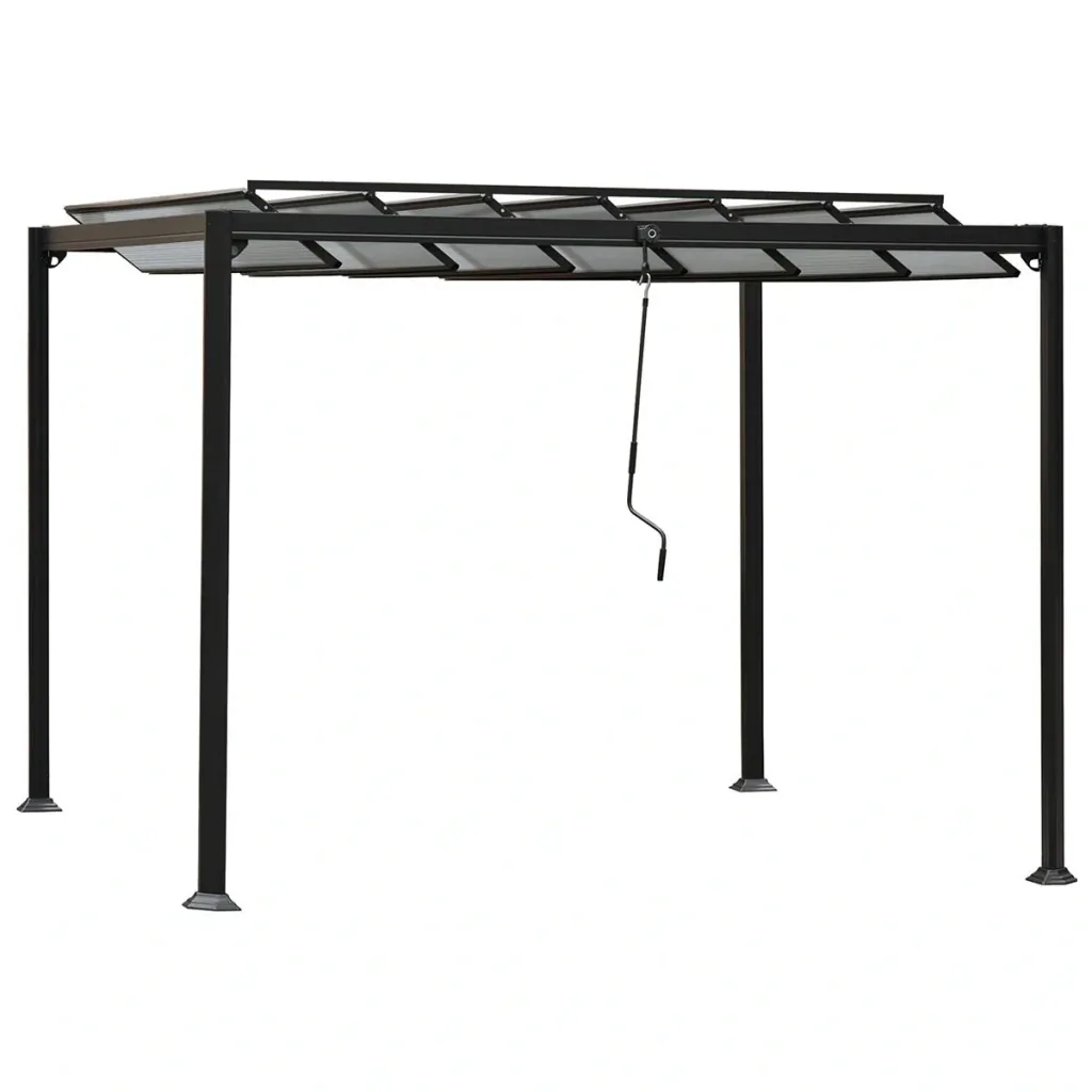 Gartenpavillon BBQ-Pavillon mit Handkurbel Dach einstellbar wetterfest Aluminium PC-Platte Grau 3 x 3 x 2,25 m