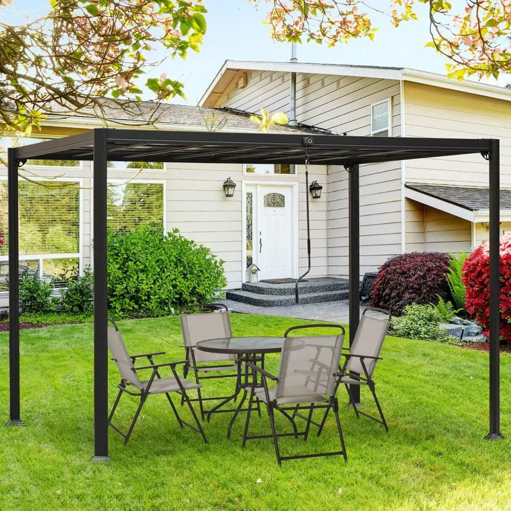 Gartenpavillon BBQ-Pavillon mit Handkurbel Dach einstellbar wetterfest Aluminium PC-Platte Grau 3 x 3 x 2,25 m