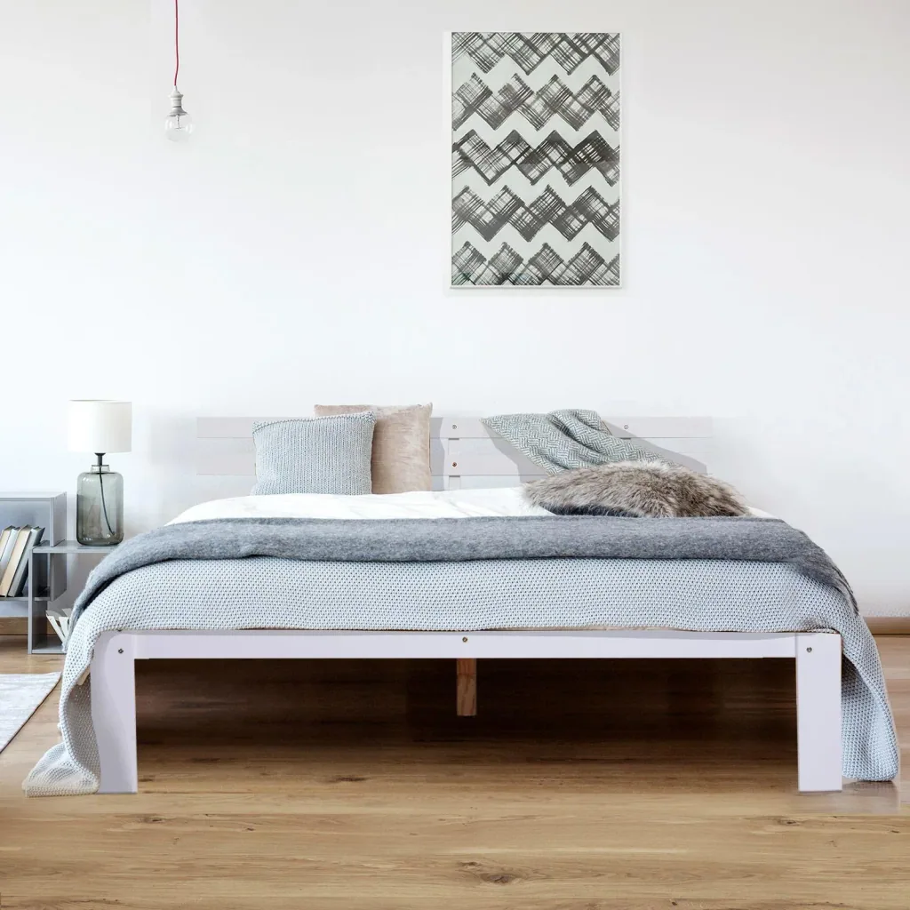 Bett Holzbett Bettgestell Doppelbett Kiefer massiv inkl. Lattenrost einfache Montage mit Stauraum Weiß 214 x 165 x 82 cm