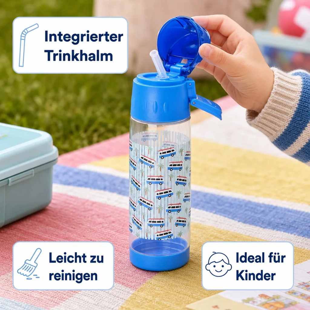 RICE Trinkflasche Kinder - Car Print - Blue, 500 ml, kunststoff