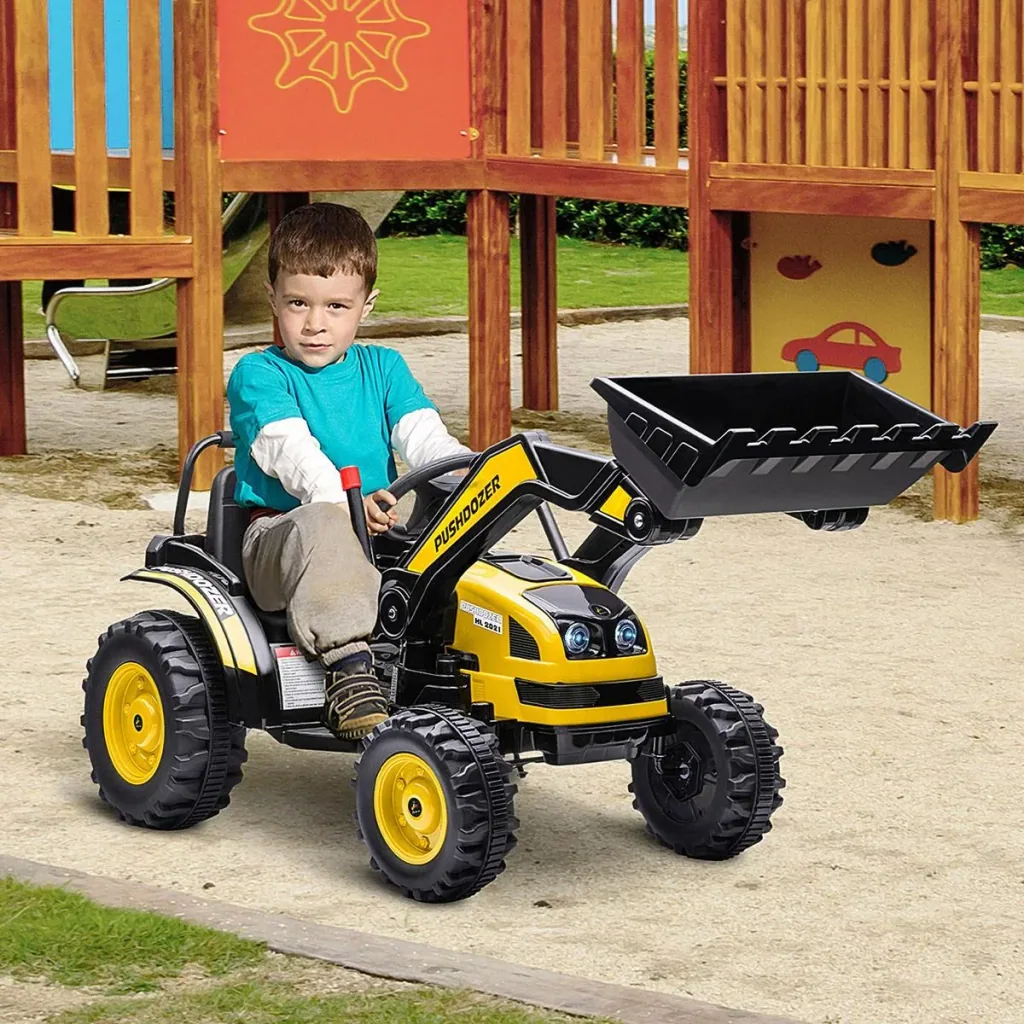 Kinder Elektrobagger Sitzbagger für Kinder Geländewagen traktor elektrisch zum Fahren mit Musik Schaufel Armen 3 5 Jahre