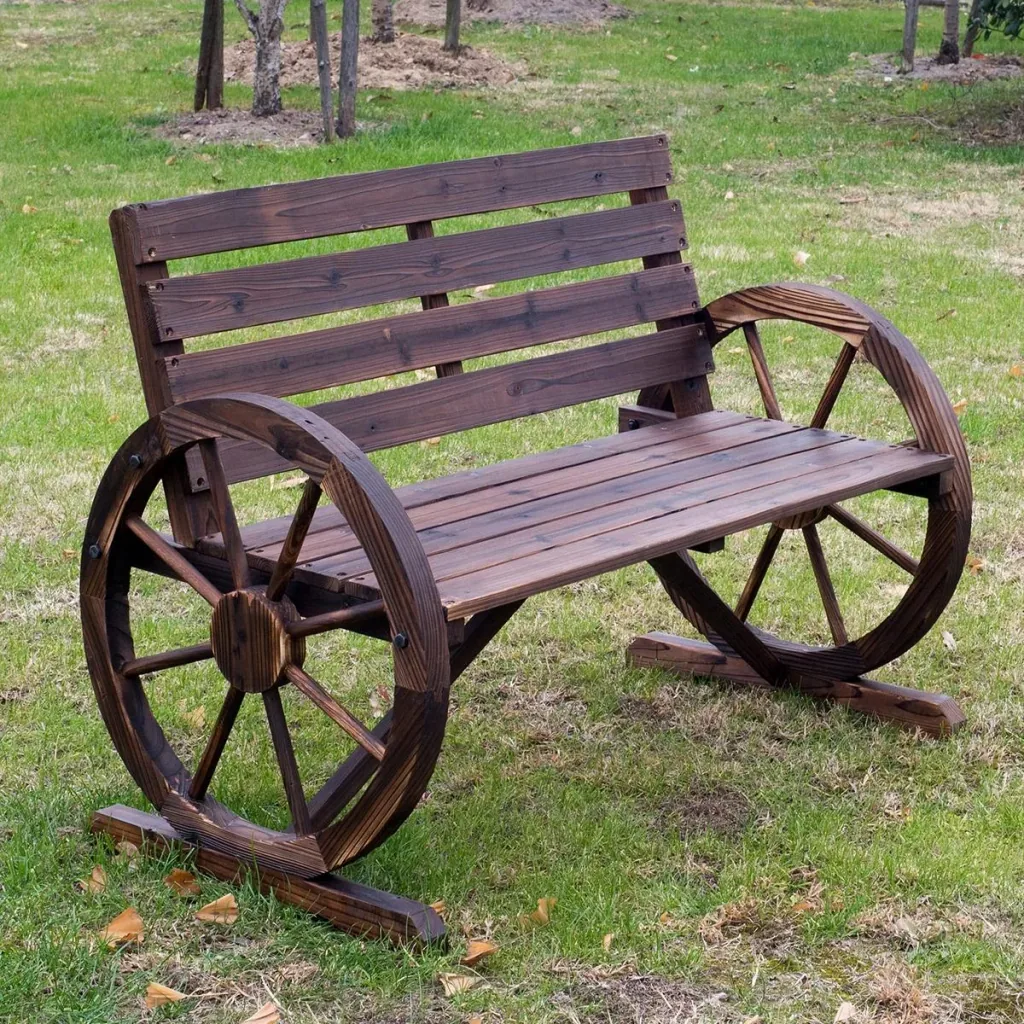 Gartenbank im Wagenrad-Design braun