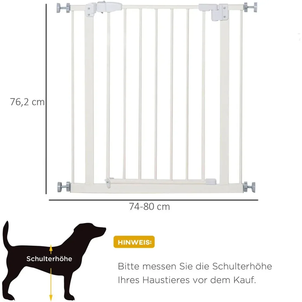 Türschutzgitter ohne bohren 74-80 cm einstellbar Treppenschutzgitter Absperrgitter mit Doppelter Verschluss Hunde Absper