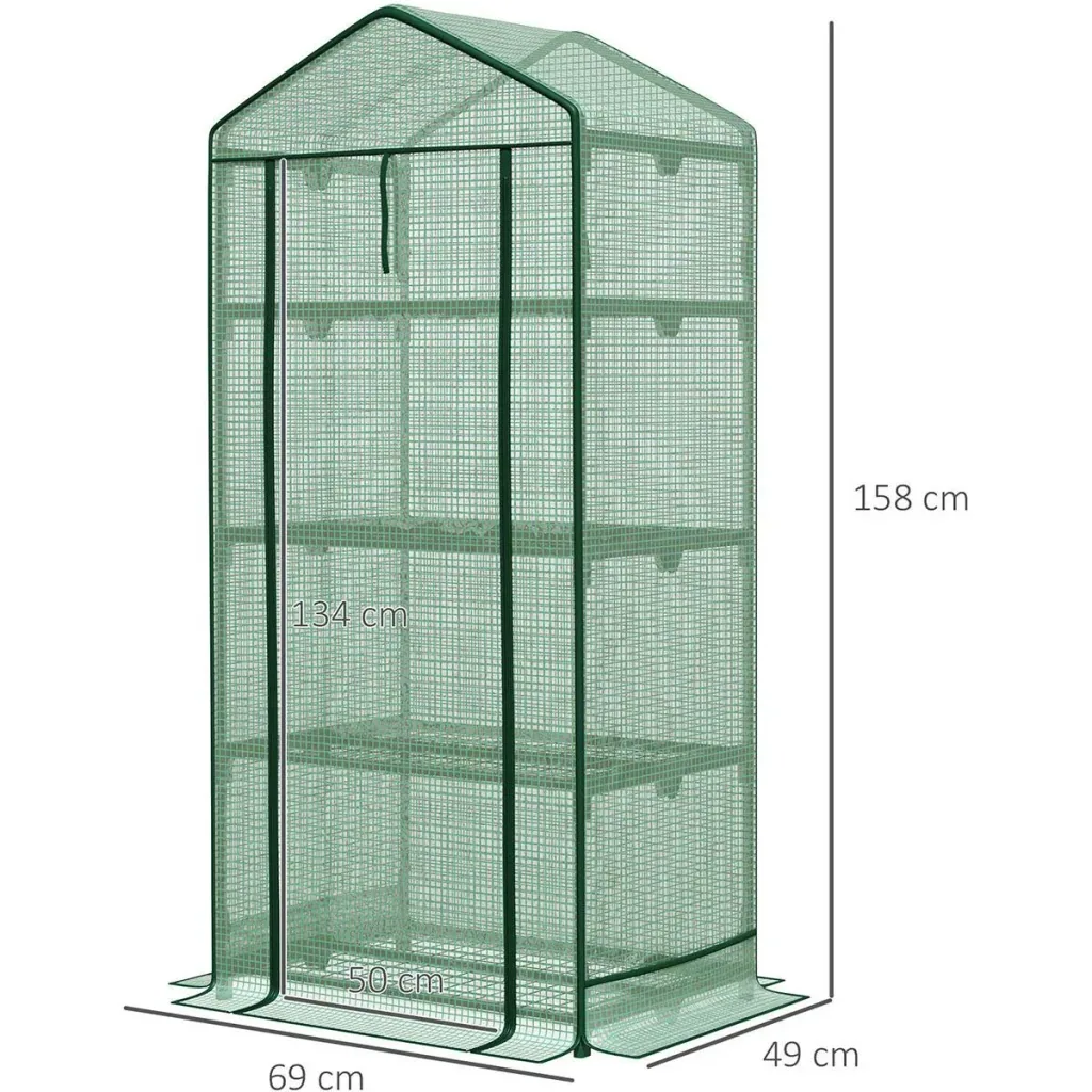 Mini-Gewächshaus mit Folienabdeckung und 4 Regalen Rolltür Gemüsebeet grün 69 x 49 x 158 cm