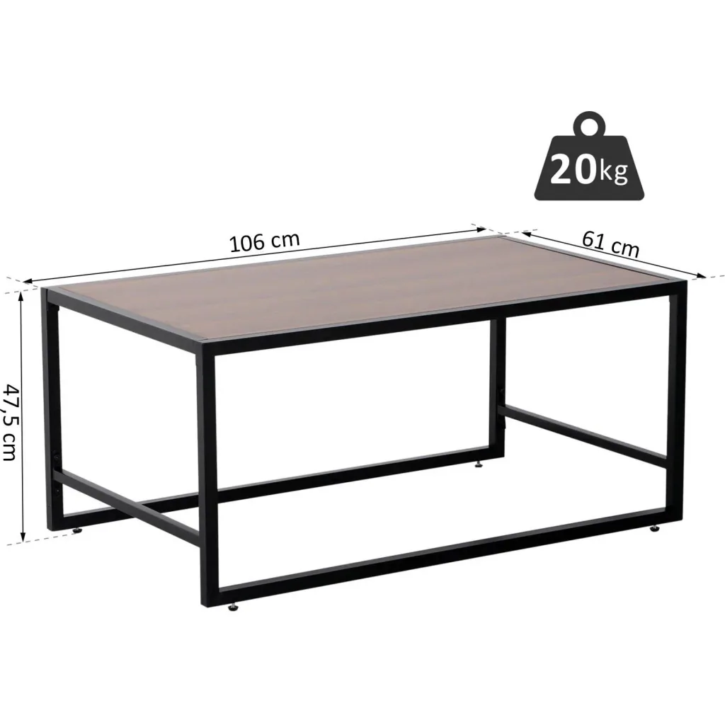 Vintage Couchtisch Beistelltisch Wohnzimmertisch Sofatisch Metallgestell gemasert 106 x 61 x 47,5 cm