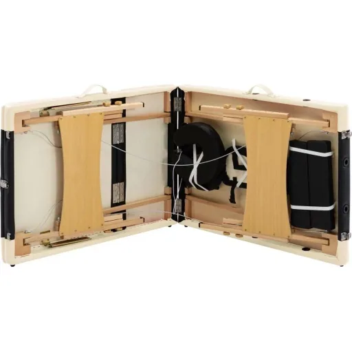 Klappbarer Massagetisch 3 Zonen Holz schwarz und beige