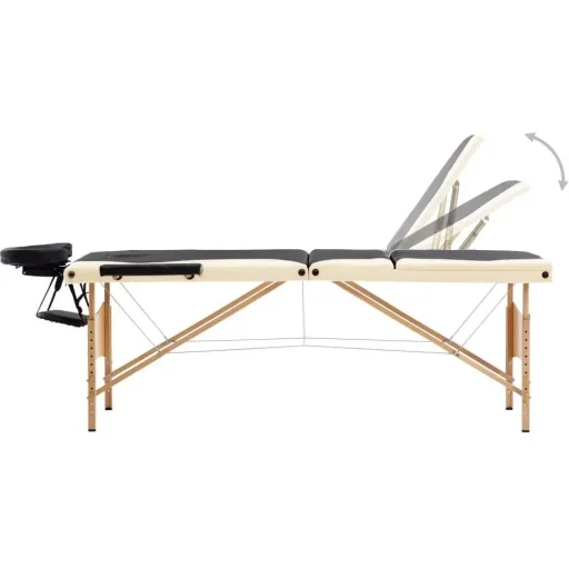 Klappbarer Massagetisch 3 Zonen Holz schwarz und beige