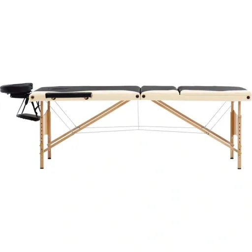 Klappbarer Massagetisch 3 Zonen Holz schwarz und beige