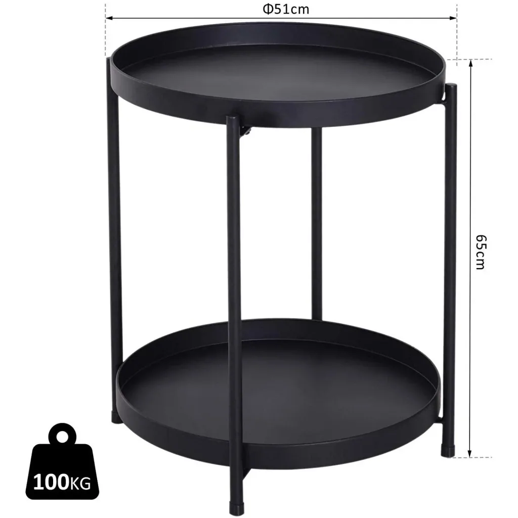 Beistelltisch Kaffeetisch Couchtisch Tablett Metall Schwarz Ø51 x 65 cm