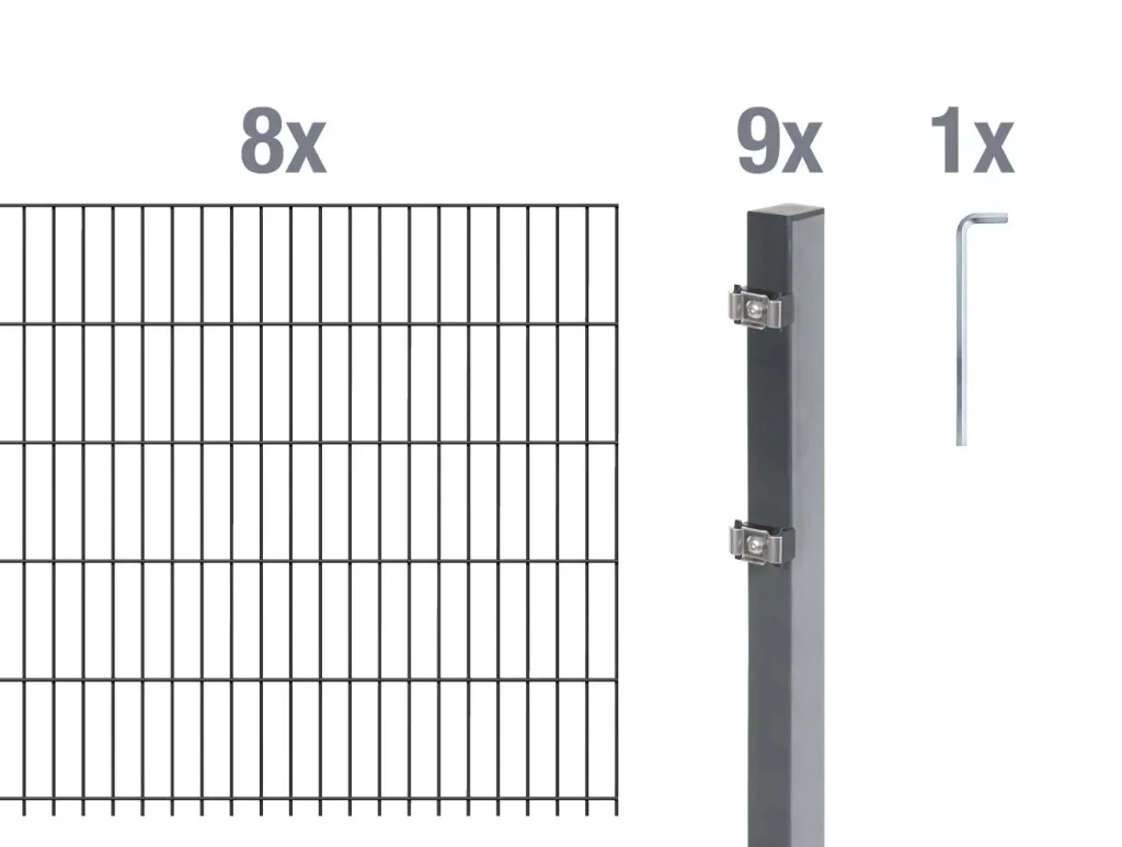 Doppelstabmattenzaun Komplettset, anthrazit, Höhe 140 cm, Länge 16 m
