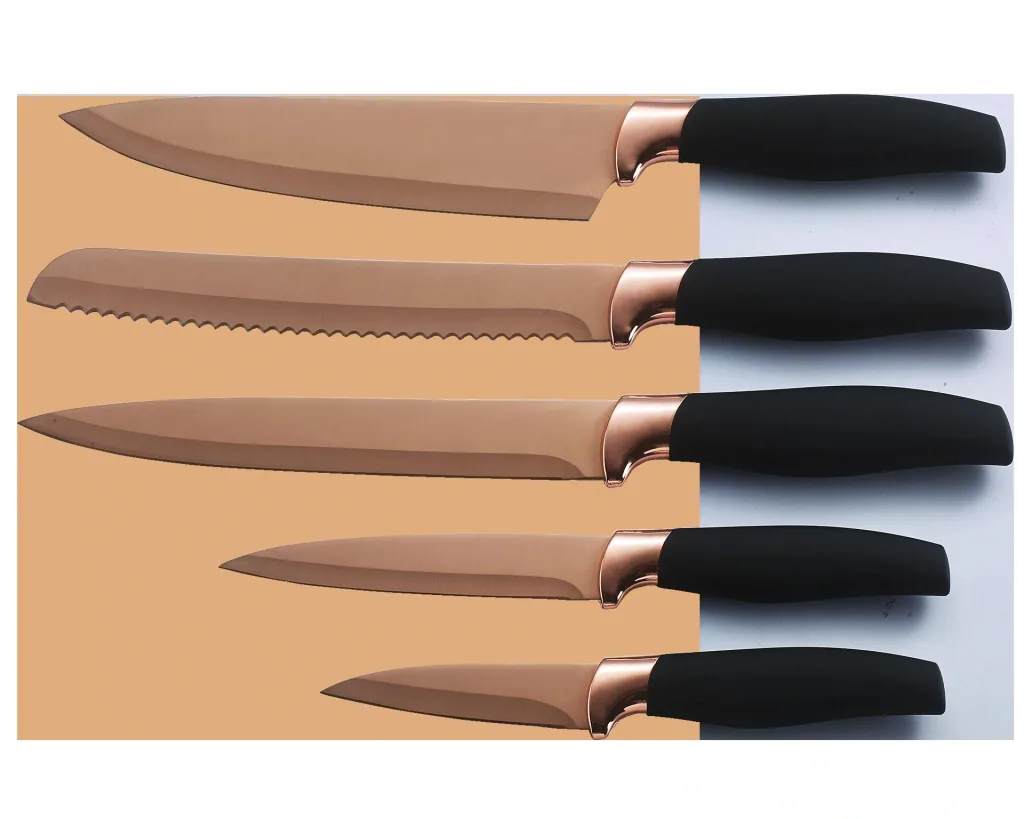 Messerblock-Set "Quisin", inklusive 5 Küchenmesser, Roségold/ Schwarz, 6-teilig