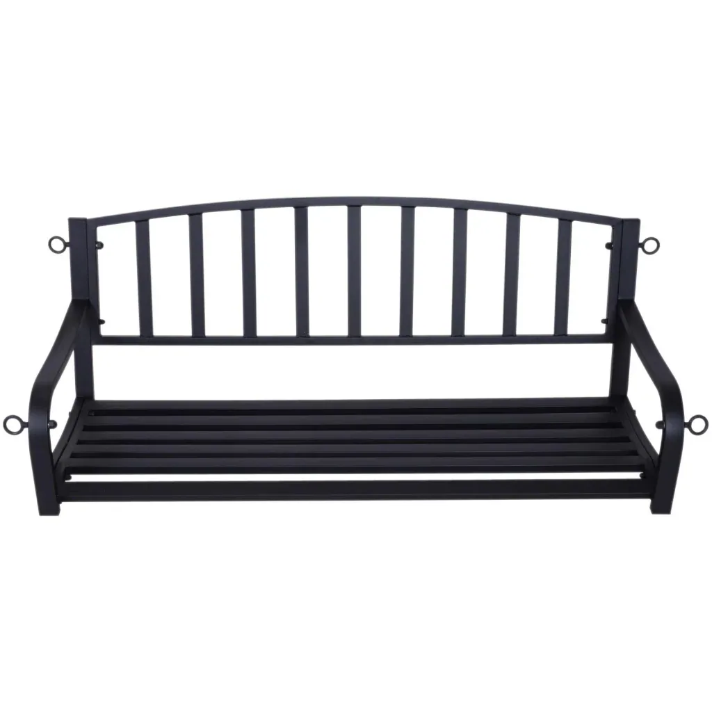 Hängebank 2-Sitzer Gartenschaukel Schaukelbank Schwebebank mit Ketten Metall Schwarz 128 x 63 x 47 cm