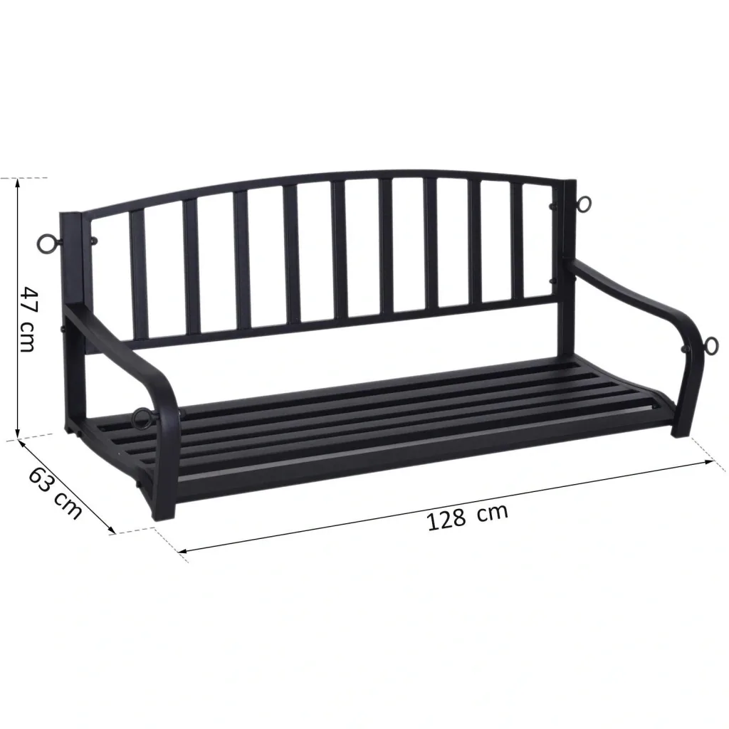 Hängebank 2-Sitzer Gartenschaukel Schaukelbank Schwebebank mit Ketten Metall Schwarz 128 x 63 x 47 cm