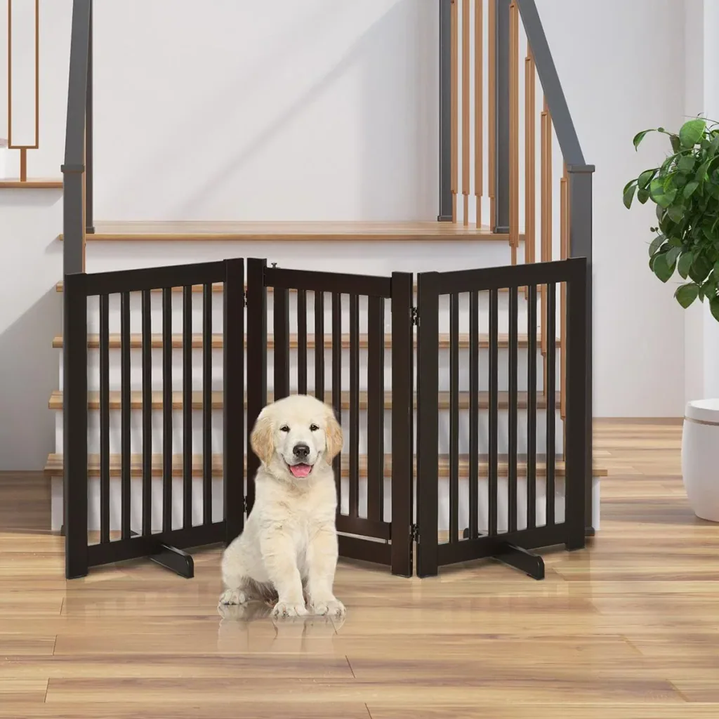 Absperrgitter für Hunde Schutzgitter Hundegitter Türschutzgitter Dunkelbraun 155 x 1,5 x 76 cm