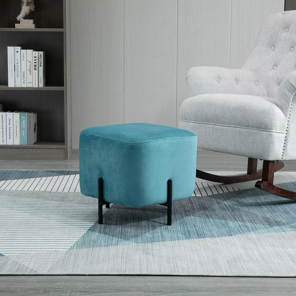 Fußhocker Fußstütze gepolstert Polyester Stahl Schaumstoff Türkis 44,5 x 44,5 x 41,5 cm
