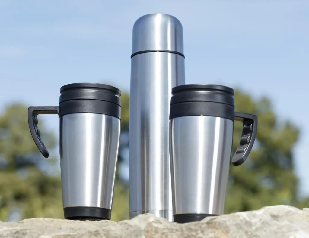 Travelling-Set 3-teilig, 1 Liter Isolierflasche + 2 x 400 ml Isolierbecher, Edelstahl matt, doppelwandig