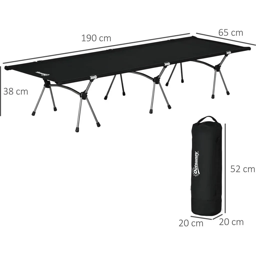 Campingbett bis 150kg schwarz 190 x 65 x 38 cm
