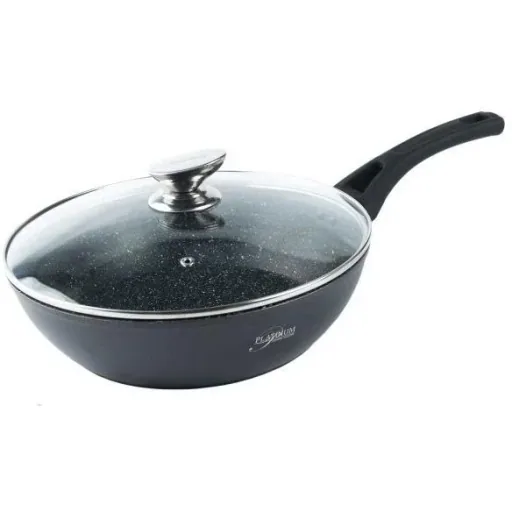 Platinium Bratpfanne / Wokpfanne / Pan - 24cm - Glasdeckel - Induktion - Marmorbeschichtung - Kratzfest