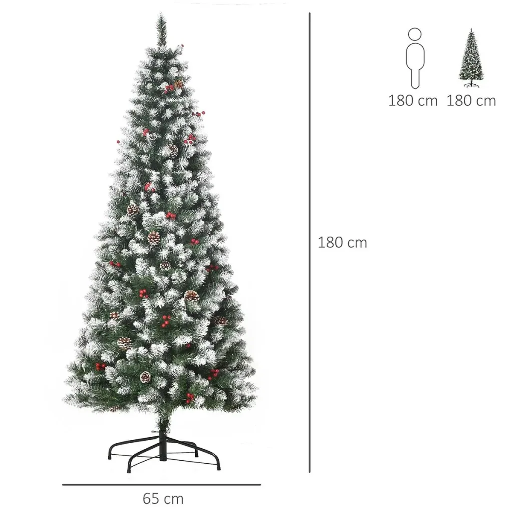 künstlicher Weihnachtsbaum mit 618 Astspitzen 180 cm Christbaum einfacher Aufbau Tannenbaum PVC Metall Grün Ø65 x 180 cm