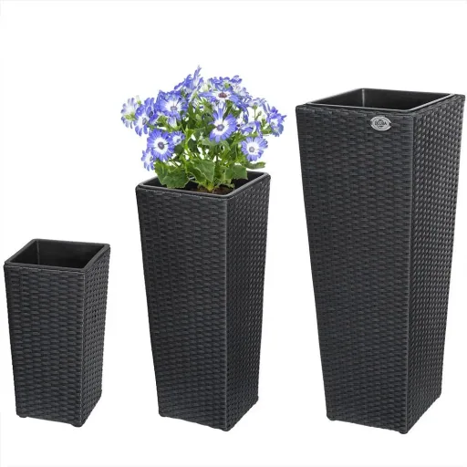 Blumentöpfe Polyrotan 3er-Set schwarz