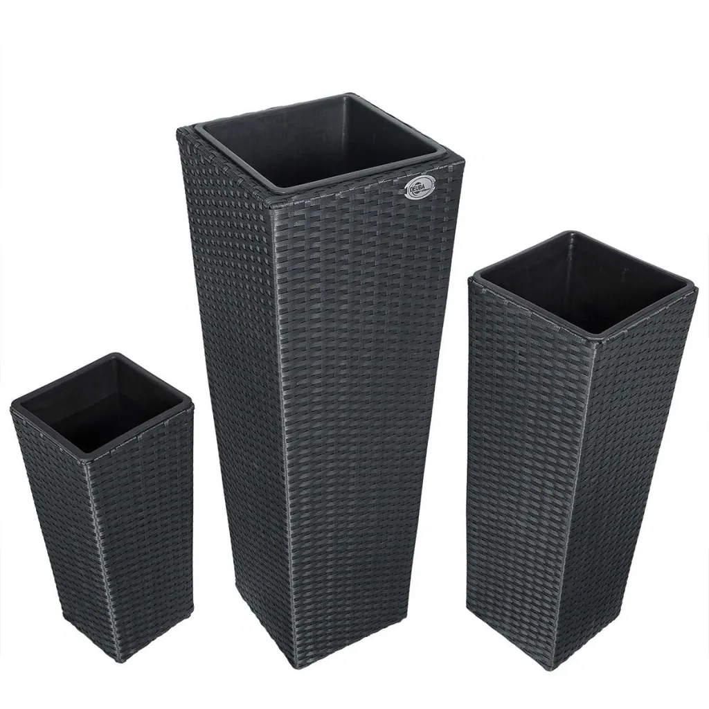 Blumentöpfe Polyrotan 3er-Set schwarz