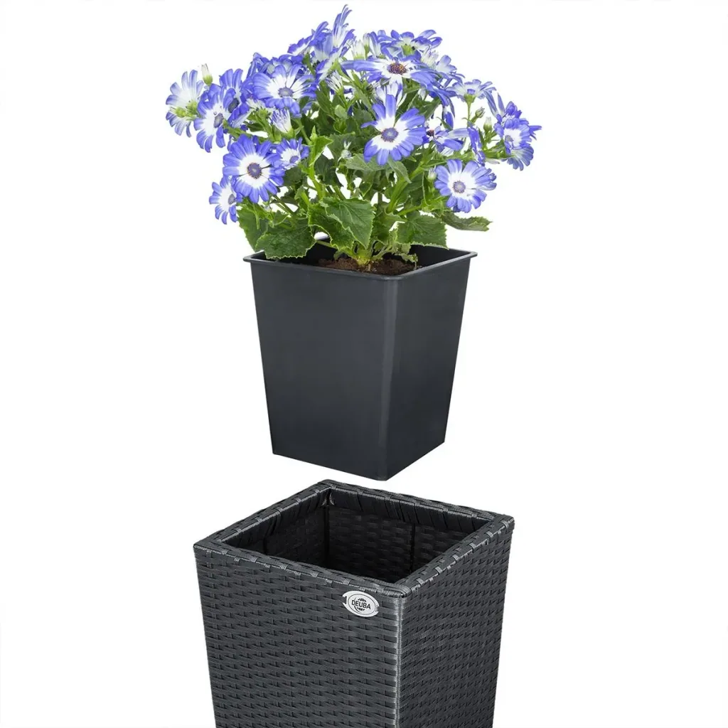 Blumentöpfe Polyrotan 3er-Set schwarz