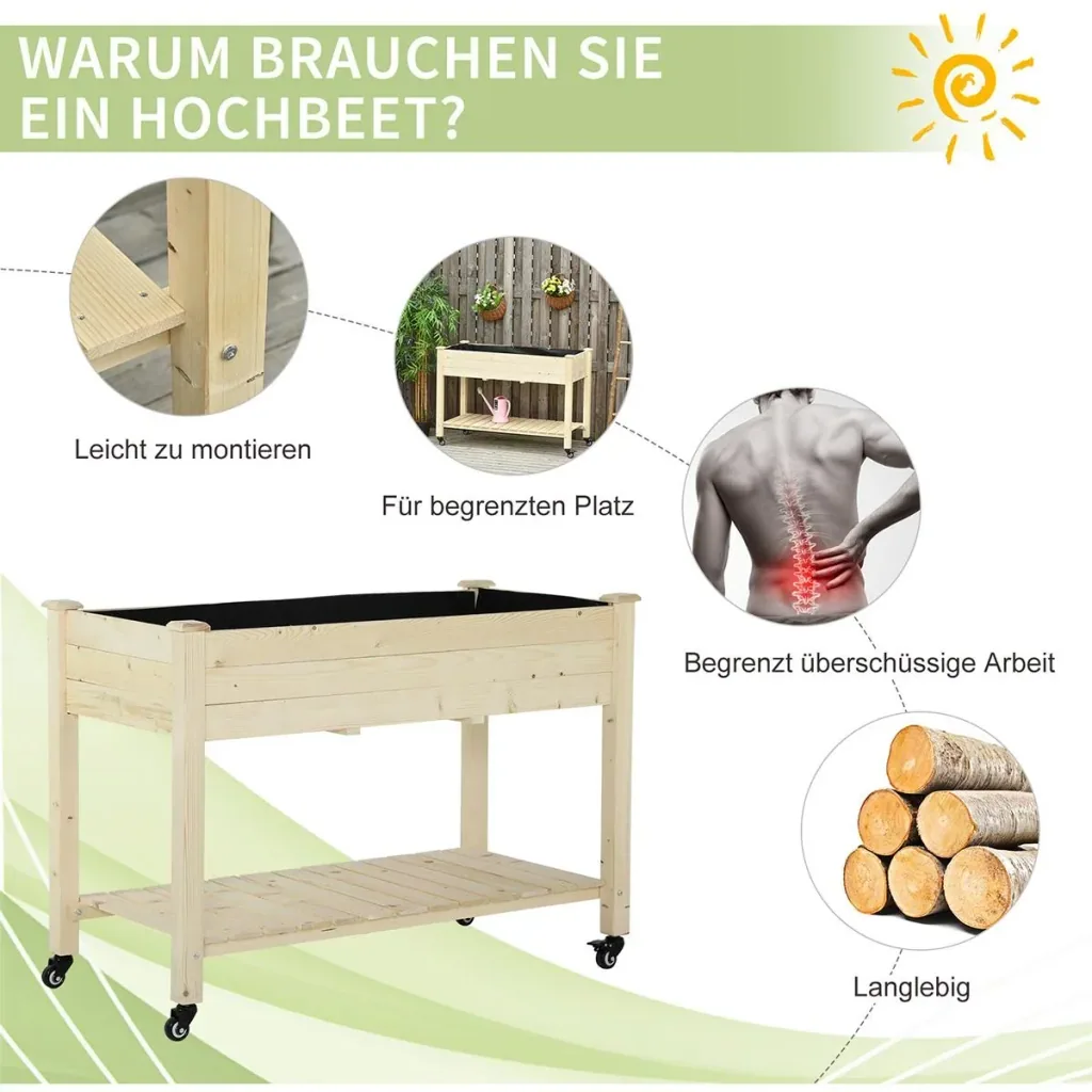Hochbeet mit Rädern und Regalboden Natur