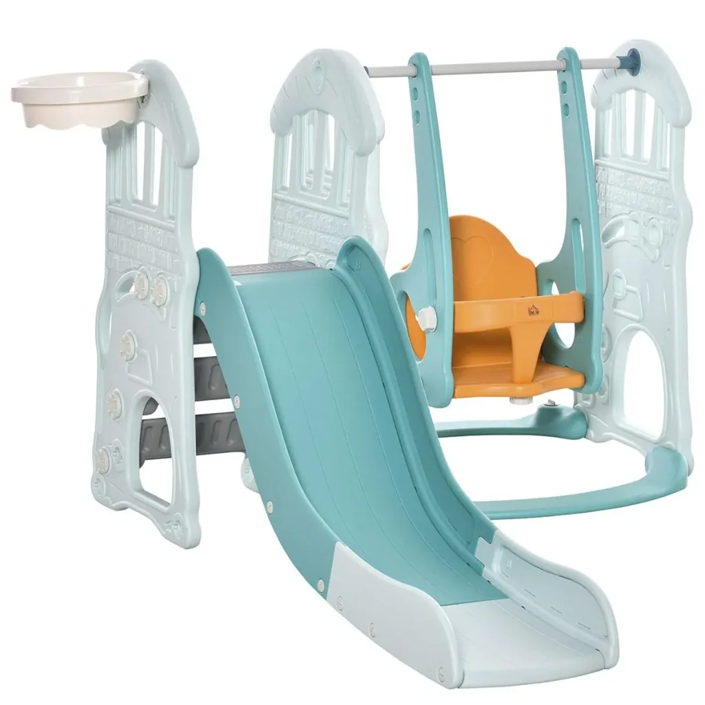 3 in 1 Kinderrutsche Kinderschaukel Set Spielturm für Kinder 18 bis 48 Monaten Kinder Spielplatz mit Basketballkorb HDPE