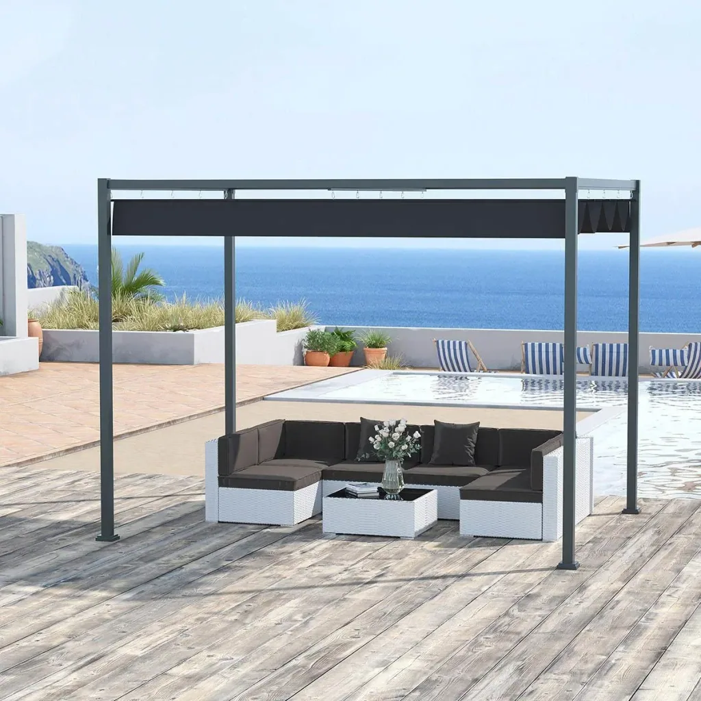 Pavillon/Gartenüberdachung - mit Schiebedach - Polyester - Schwarz - 298 x 213 x 222 cm