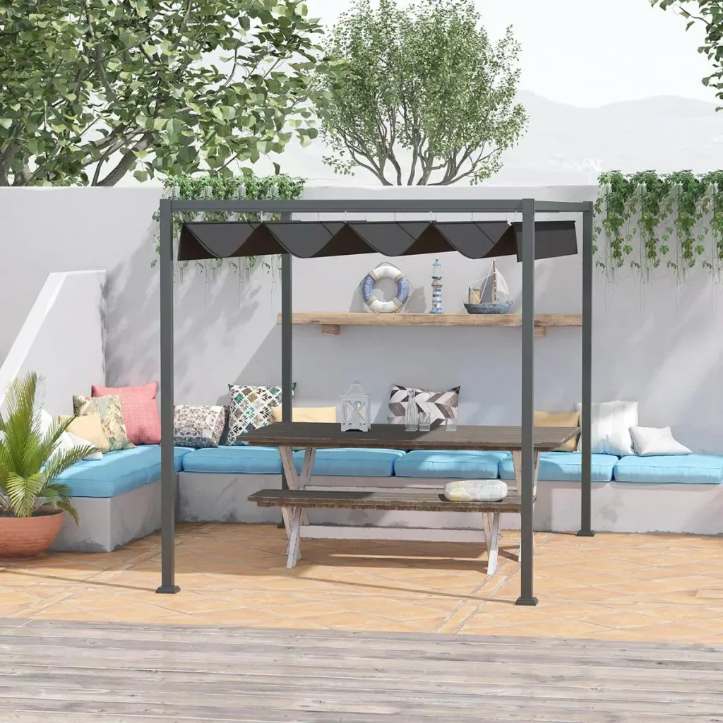 Pavillon/Gartenüberdachung - mit Schiebedach - Polyester - Schwarz - 298 x 213 x 222 cm