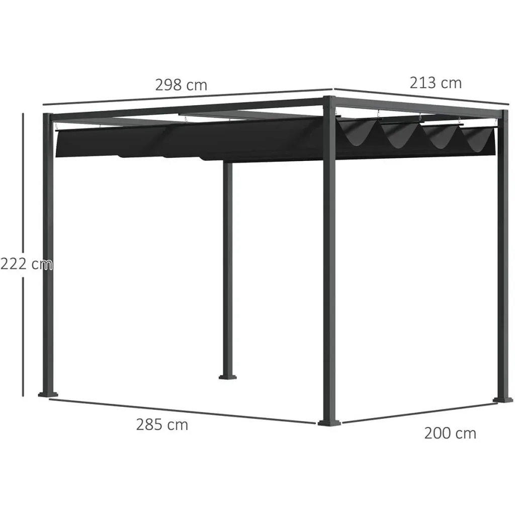 Pavillon/Gartenüberdachung - mit Schiebedach - Polyester - Schwarz - 298 x 213 x 222 cm