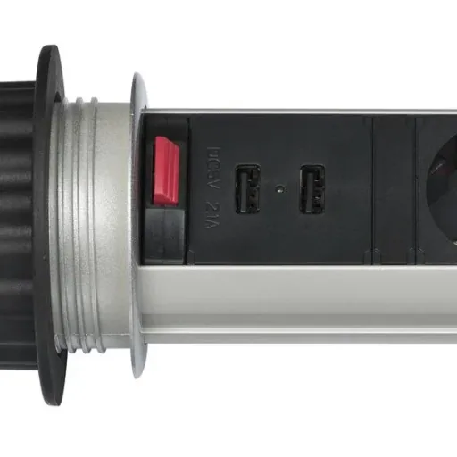 Tischsteckdosenleiste Tower Power 3-fach, 2 USB Anschlüsse