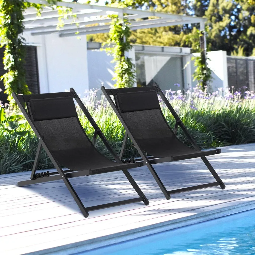 Klappstuhl 2er-Set Klappbarer Gartenstuhl 5-fach verstellbare Rückenlehne Balkonstuhl Campingstuhl Alu Schwarz