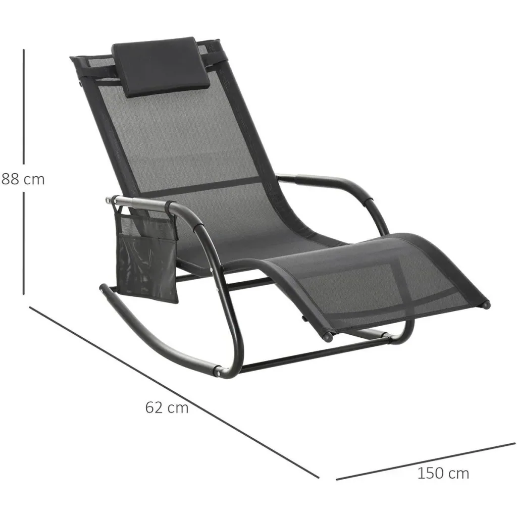 Schaukelstuhl Schwingsessel Gartenstuh Schaukelliege Metall Mesh Schwarz 150 x 62 x 88 cm
