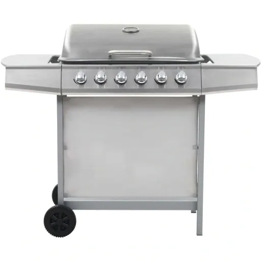 Gasgrill mit 6 Kochstellen Stahl silber