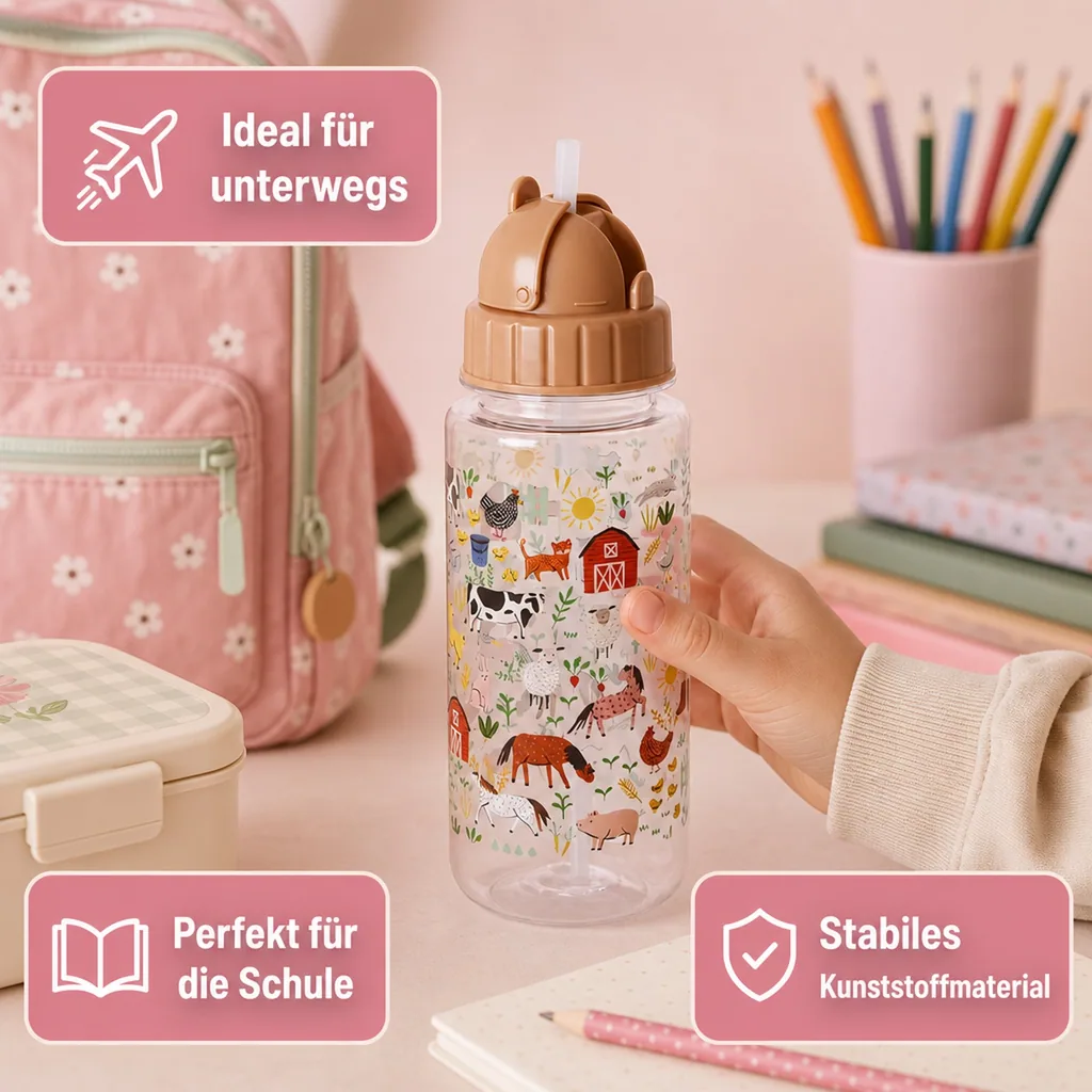 RICE Trinkflasche Kinder - Farm Print, 450 ml, kunststoff