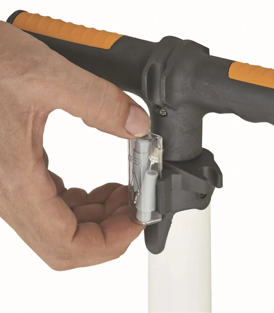 Hochleistungs-Alu-Standluftpumpe mit Digitalmanometer.