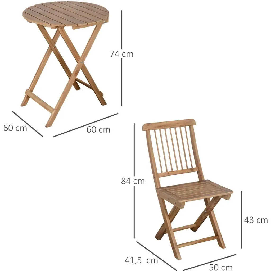 Bistro-Set 3-tlg. Klappbares Holzgarten-Set Balkon-Bistrotisch mit 2 Stühlen Gartenmöbel natur