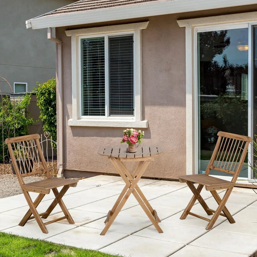 Bistro-Set 3-tlg. Klappbares Holzgarten-Set Balkon-Bistrotisch mit 2 Stühlen Gartenmöbel natur