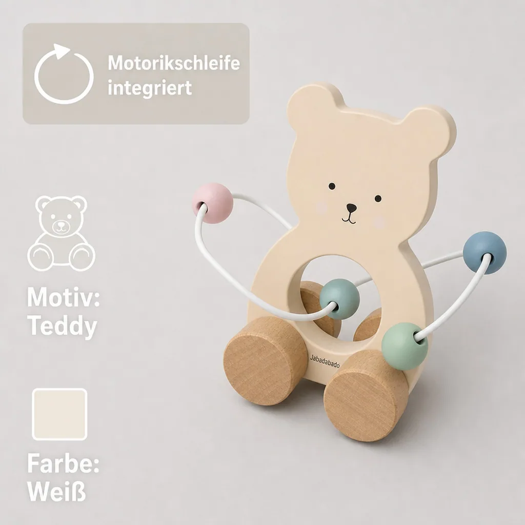 Jabadabado Kinderspielzeug, Schiebetier, Schiebespielzeug - Teddy mit Motorikschleife