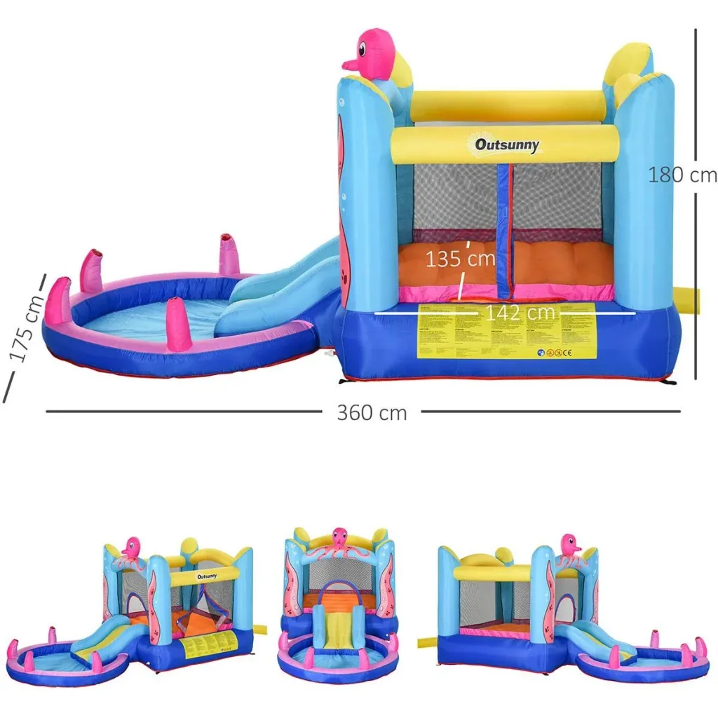 Aufblasbare Hüpfburg mit Rutsche für 3 Kinder Burg Springburg mit Gebläse Spielburg Spielhaus für 3-8 Jahre Kindergarten