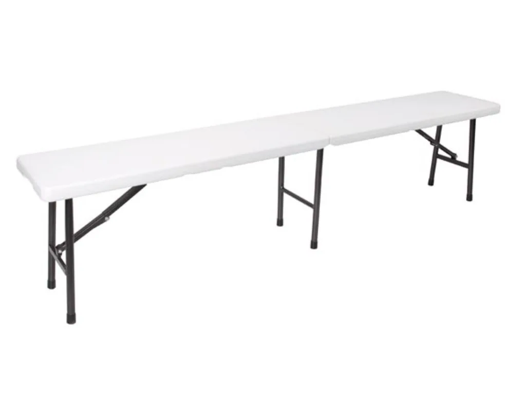 Klappbank mit Griff, wetterbeständige Outdoor-Bank für Garten, Camping, Picknick, Grillen oder Party, ideal für Terrasse, Balkon und Veranstaltungen, tragbar bis 400 kg, weiß