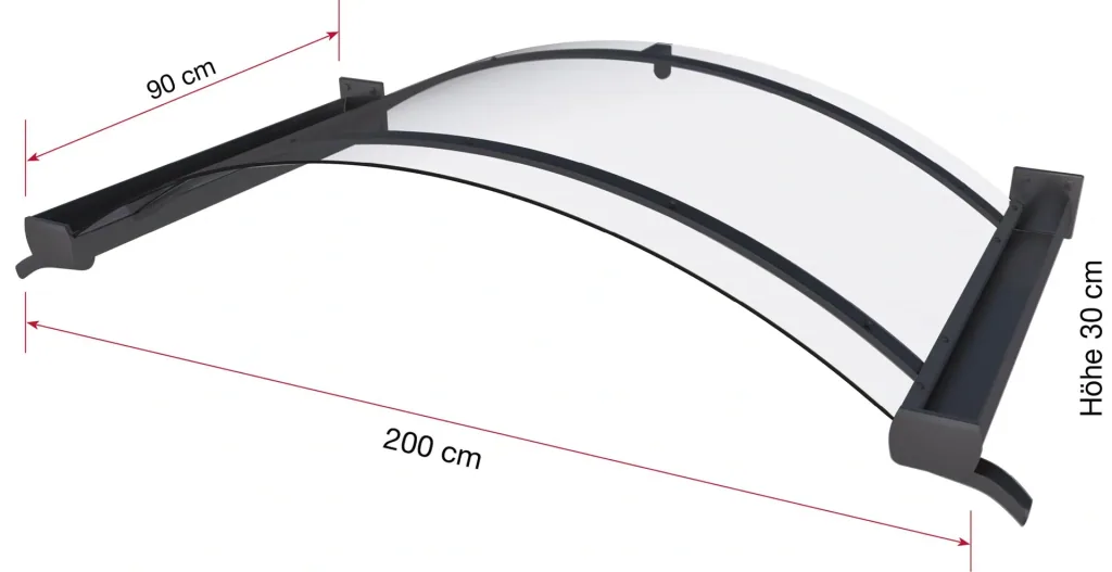 Bogenvordach Typ BV/B 200, 200 x 90 x 30 cm, Anthrazit, 4 mm klar