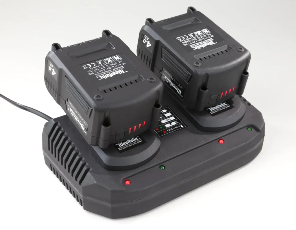 Set Akku-Kettensäge "GMAK 36/40" + 2 x 18V LI-ION Akku 2,0 Ah + Doppelschnell-Ladegerät + Sägekette-Titan 40 cm