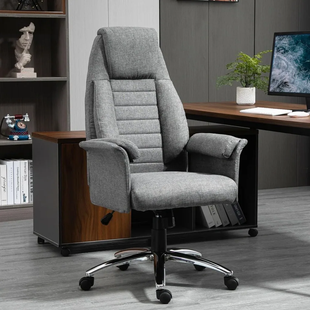 Drehstuhl Chefsessel Bürostuhl Schreibtischstuhl höhenverstellbar, Stoff+Metall, 79x70,5x116-125cm (Grau)